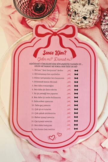 Kırmızı Pembe Fiyonk Konsept Gelin mi Damat mı? Oyun Kartı