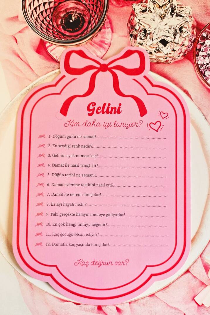 Kırmızı Pembe Fiyonk Konsept Gelini Kim Daha İyi Tanıyor Oyun Kartı - 1
