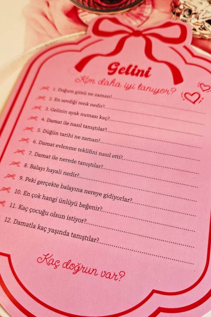 Kırmızı Pembe Fiyonk Konsept Gelini Kim Daha İyi Tanıyor Oyun Kartı - 2
