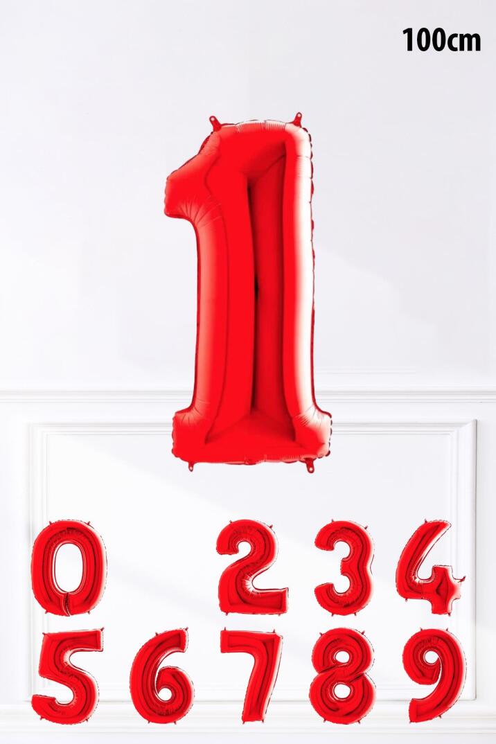 Kırmızı Rakam Folyo Balon Büyük Boy Kırmızı Sayı Yaş Balonu 100cm 40inç - 1