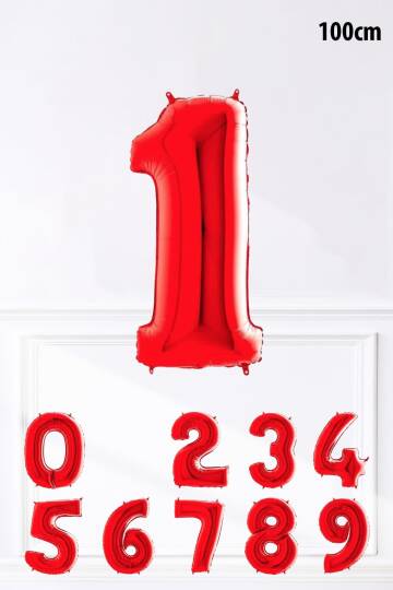 Kırmızı Rakam Folyo Balon Büyük Boy Kırmızı Sayı Yaş Balonu 100cm 40inç - 1