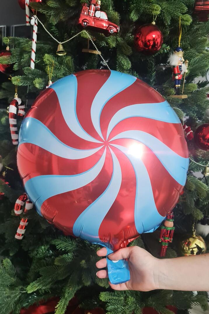 Kırmızı Şeker Balon Yuvarlak Yılbaşı Folyo Balon 45cm - 2