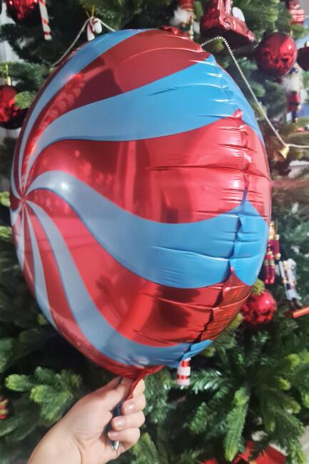Kırmızı Şeker Balon Yuvarlak Yılbaşı Folyo Balon 45cm - 3