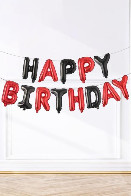 Kırmızı Siyah Happy Birthday Yarış Konsept Doğum Günü Balon Seti - 2