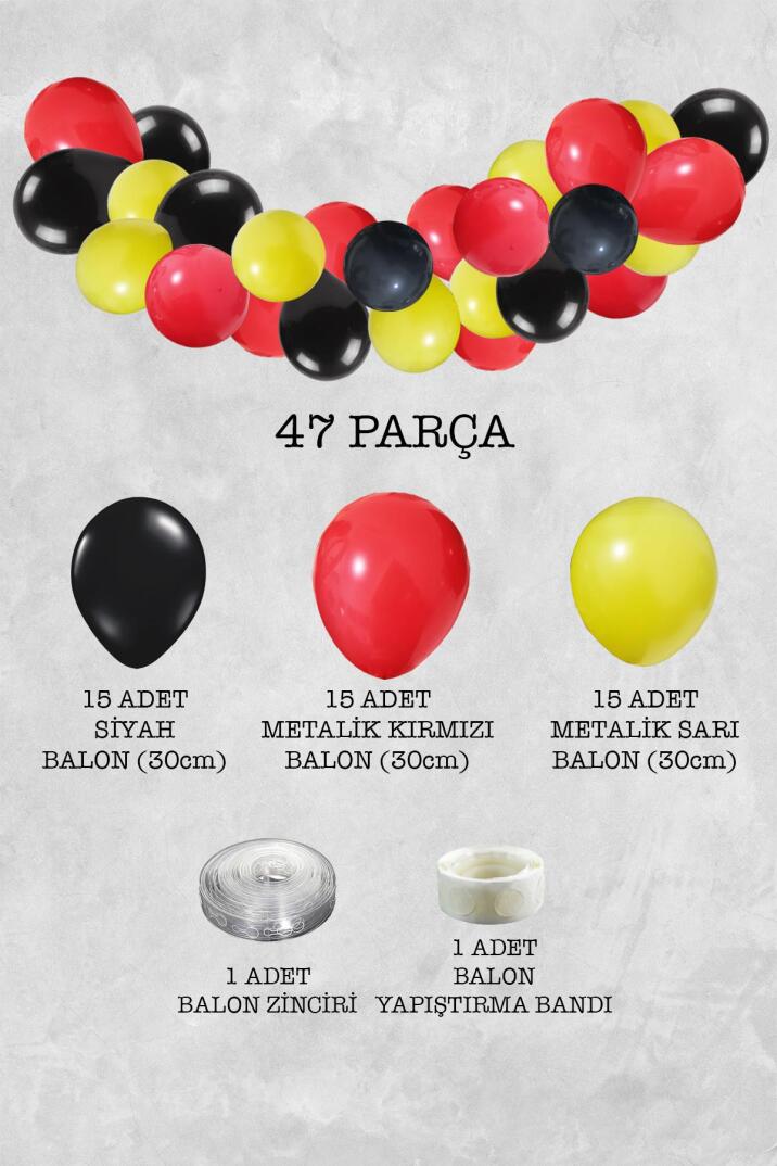 Kırmızı Siyah Konsept Balon Zinciri Yarış İtfaiye Temalı Balon Seti 47 Parça - 2
