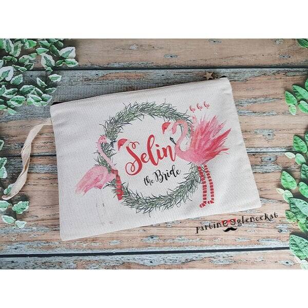 Kış Yılbaşı Flamingo Clutch Makyaj Çantası - 1
