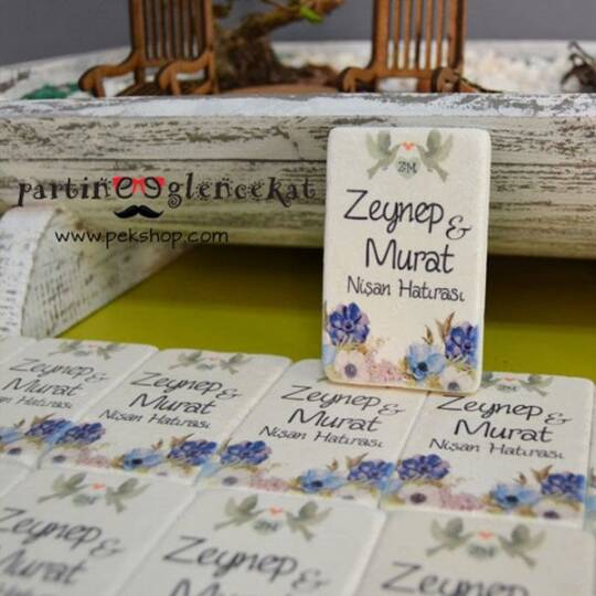 Kişiye Özel İsimli Baskılı Taş Magnet Nikah Şekeri