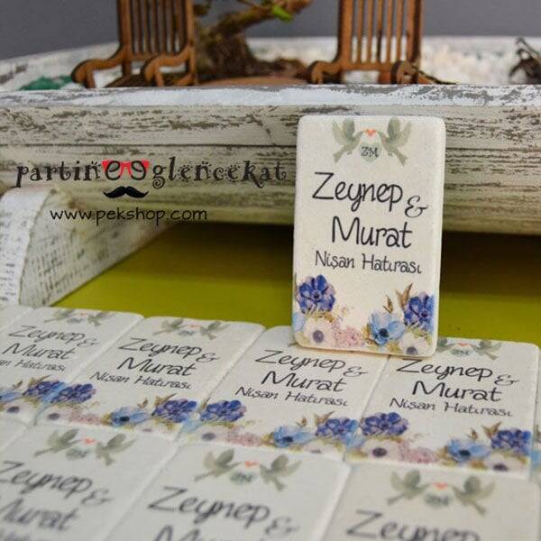 Kişiye Özel İsimli Baskılı Taş Magnet Nikah Şekeri - 1