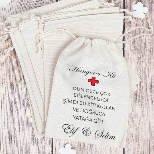 Kişiye Özel Mesaj Baskılı Hangover Kit Bez Kese - 1
