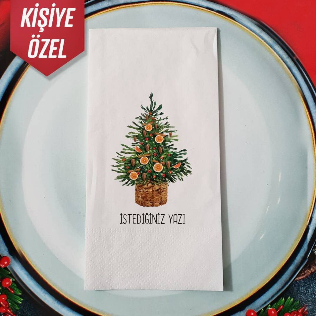 Kişiye Özel Portakal Çam Ağacı Konsept Yılbaşı Sunum Peçetesi - 1