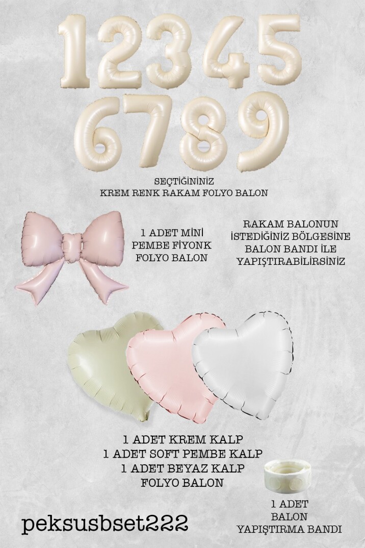 Kız Doğum Günü Pembe Fiyonk Tema Yaş ve Kalp Balonlu Doğum Günü Balon Seti - 34