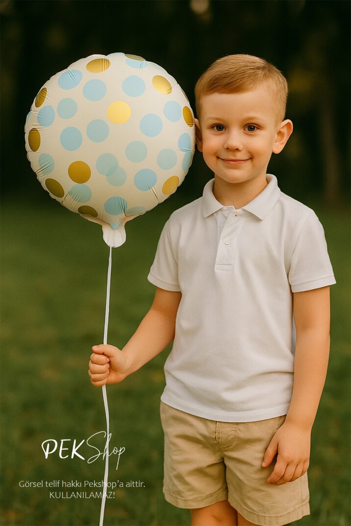 Konfeti Baskılı Yuvarlak Folyo Balon MAVİ 18inç - 1