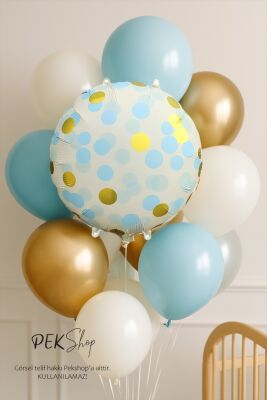 Konfeti Baskılı Yuvarlak Folyo Balon MAVİ 18inç - 3