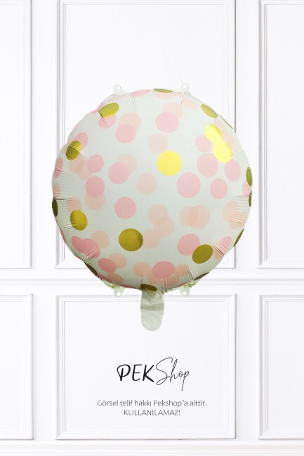 Konfeti Baskılı Yuvarlak Folyo Balon PEMBE 18inç - 1