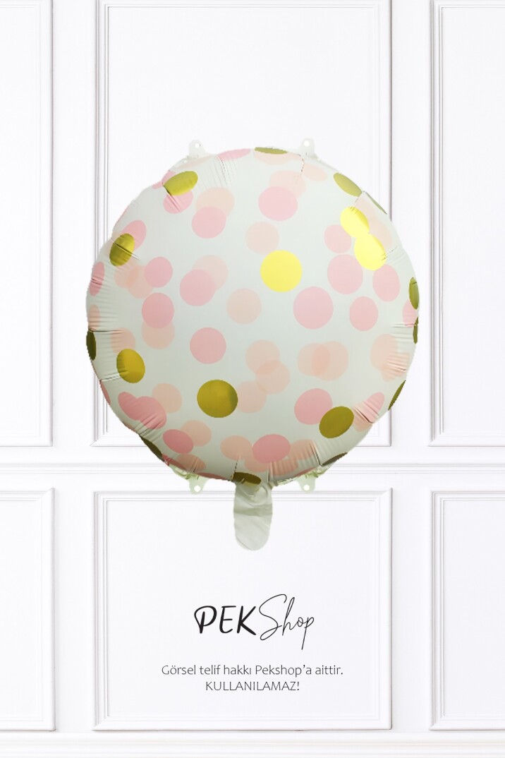Konfeti Baskılı Yuvarlak Folyo Balon PEMBE 18inç - 1