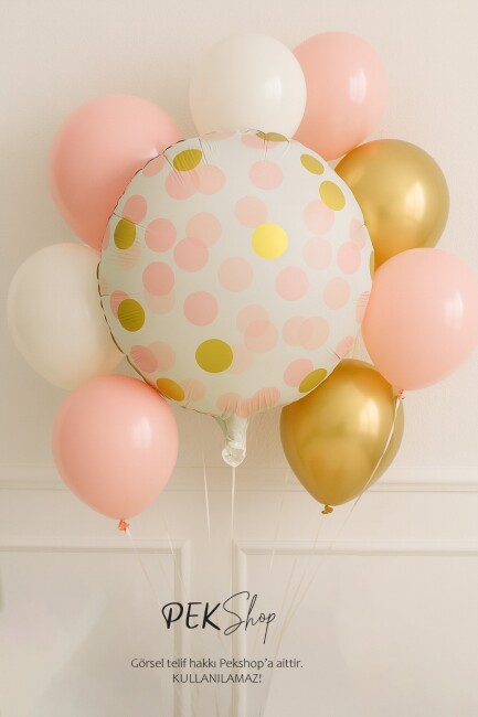 Konfeti Baskılı Yuvarlak Folyo Balon PEMBE 18inç - 2