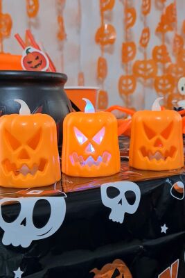 Korkunç Balkabağı Işık Halloween Işıklı Süsler Cadılar Bayramı Masa Üstü Işıklı Süsler 3lü Set - 2