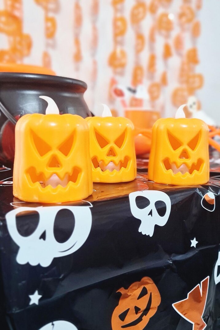 Korkunç Balkabağı Işık Halloween Işıklı Süsler Cadılar Bayramı Masa Üstü Işıklı Süsler 3lü Set - 3
