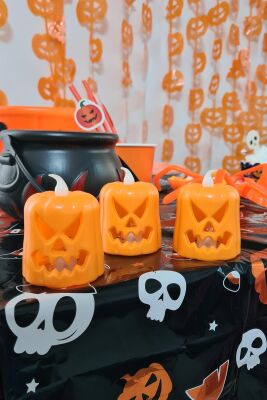 Korkunç Balkabağı Işık Halloween Işıklı Süsler Cadılar Bayramı Masa Üstü Işıklı Süsler 3lü Set - 4