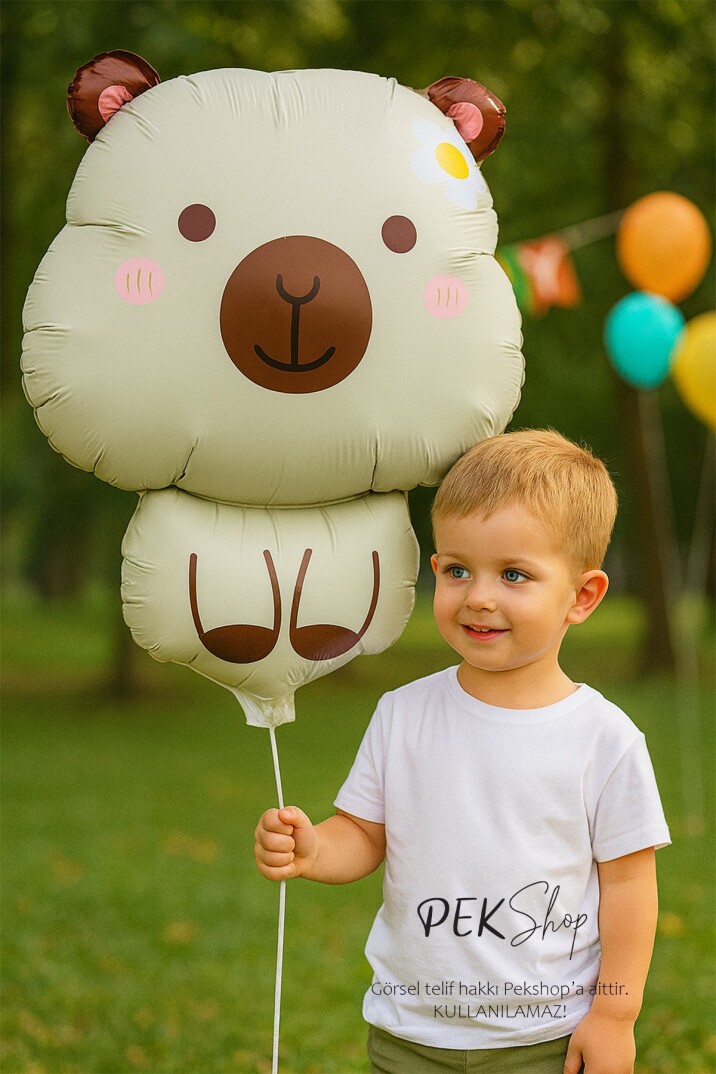 Krem Capybara Folyo Balon Kapibara Şekilli Balon KREM - 1