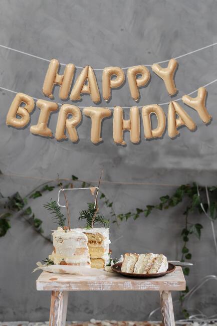 Krem Karamel Happy Birthday Harf Balonlar Retro Doğum Günü Balon Seti - 1