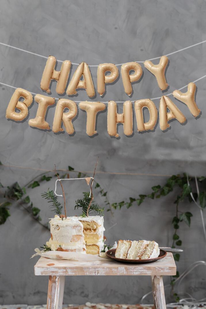 Krem Karamel Happy Birthday Harf Balonlar Retro Doğum Günü Balon Seti - 1