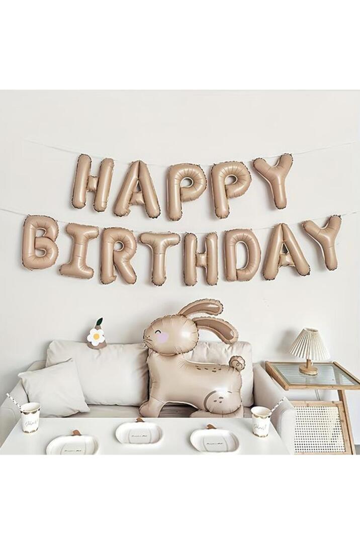 Krem Karamel Happy Birthday Harf Balonlar Retro Doğum Günü Balon Seti - 3