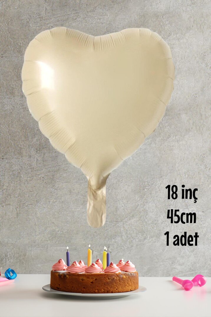 Krem Karamel Kalp Folyo Balon Retro Kalp Balon 18 - 1