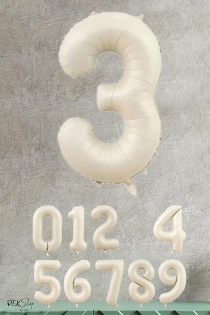 Krem Renk Rakam Folyo Balon - 4