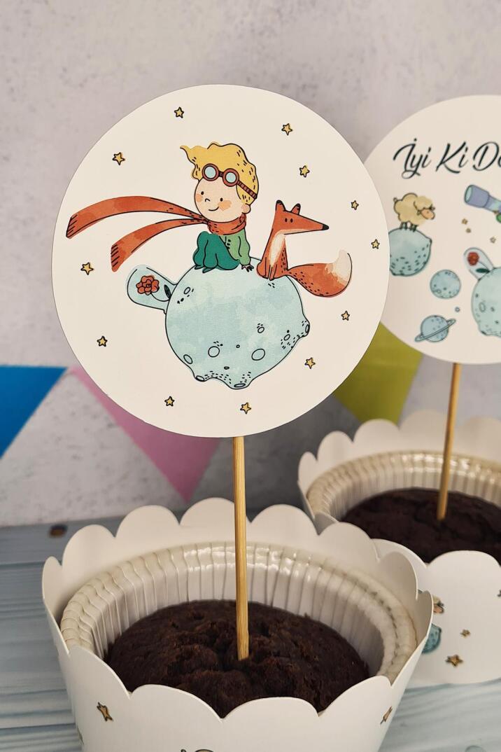 Küçük Prens Konsept Kürdan Süsleri Cupcake Süsleri Lüks Büyük Boy 10lu Paket - 3