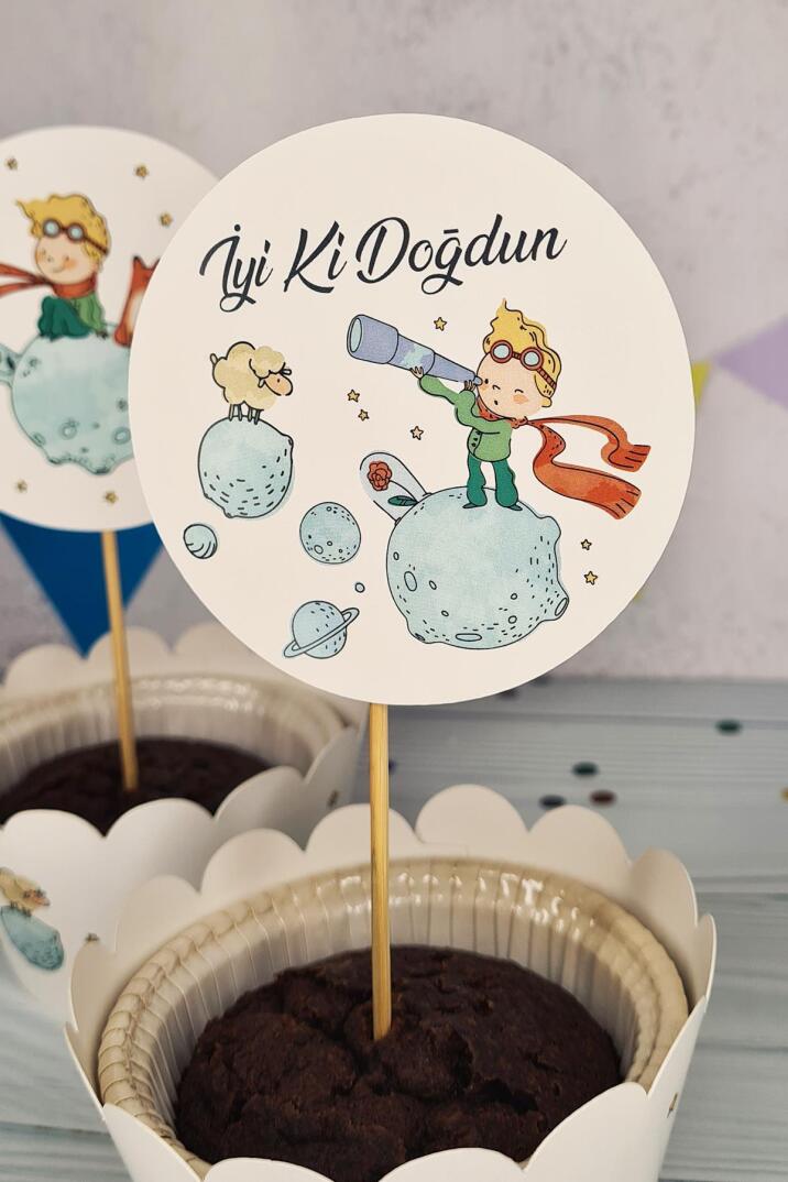 Küçük Prens Konsept Kürdan Süsleri Cupcake Süsleri Lüks Büyük Boy 10lu Paket - 4
