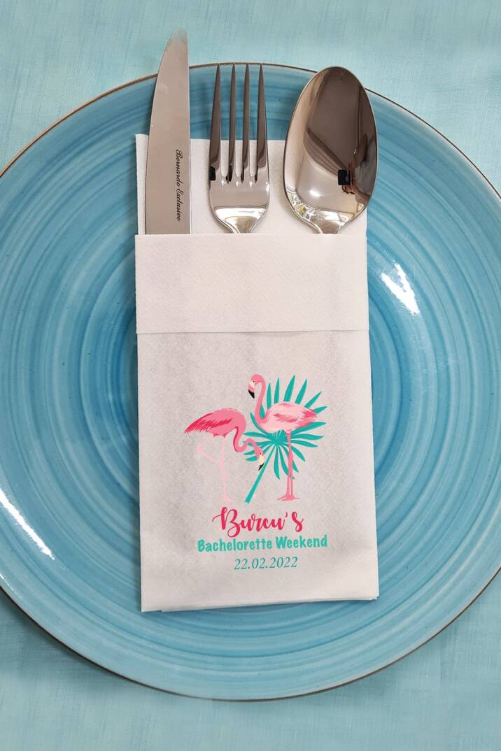 Kumaş Dokulu Cepli Flamingo Konseptli Baskılı Peçete - 1