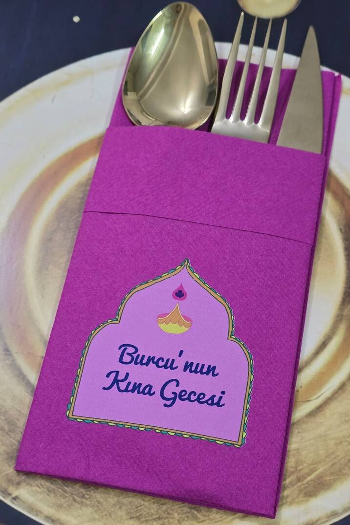 Kumaş Dokulu Cepli Fuşya Peçete Kına Konsept - 1