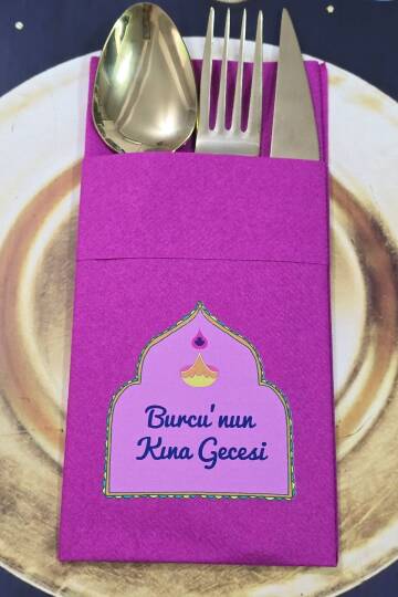Kumaş Dokulu Cepli Fuşya Peçete Kına Konsept - 2