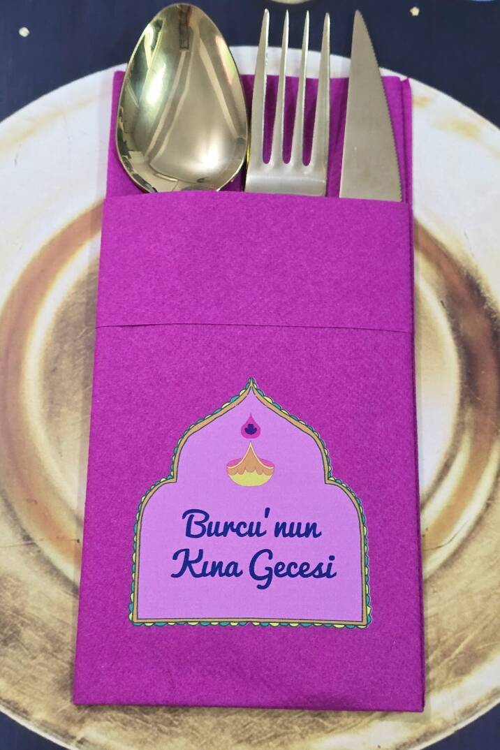 Kumaş Dokulu Cepli Fuşya Peçete Kına Konsept - 2