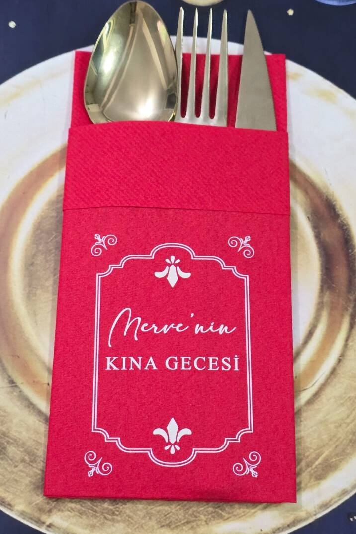 Kumaş Dokulu Cepli Kırmızı Peçete Kına Konsept - 1