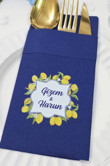Kumaş Dokulu Cepli Lacivert Peçete Limon Bahçesi Konsept (1)