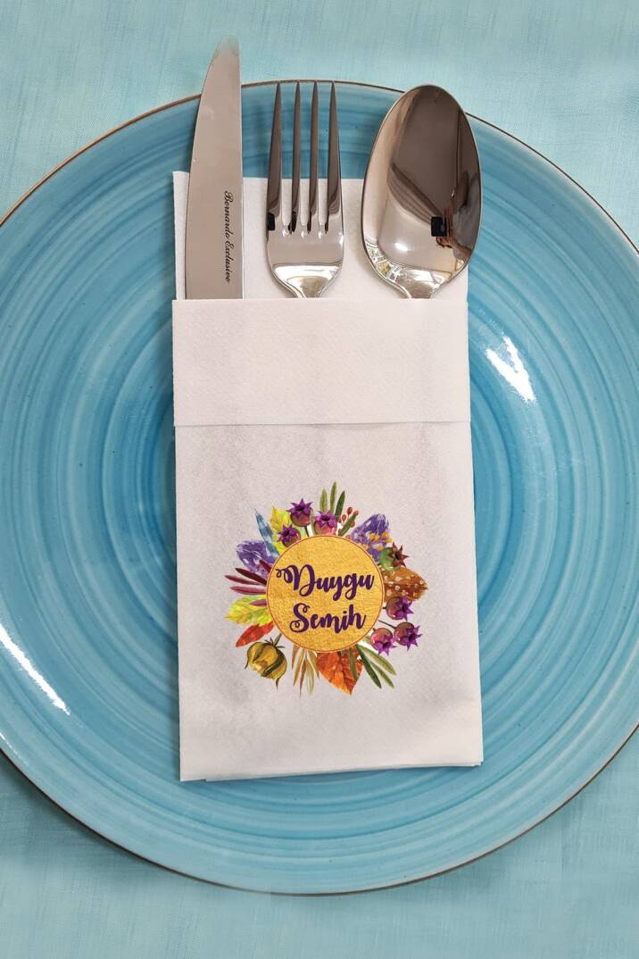 Kumaş Dokulu Cepli Narlı Sonbahar Konsept İsme Özel Baskılı Peçete - 1
