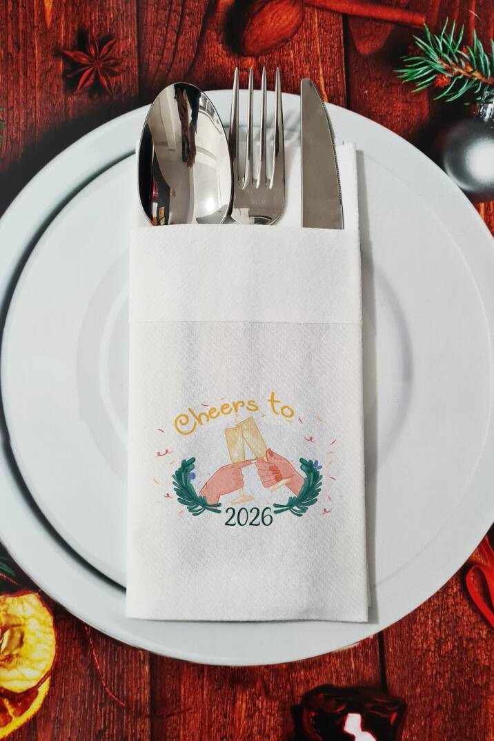 Kumaş Dokulu Cheers to 2026 Yılbaşı - Yeni Yıl Sunum Peçetesi - 1