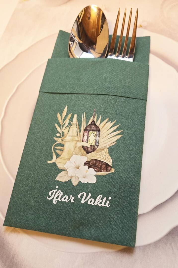 Kumaş Dokulu Ramazan Peçetesi Cepli Yeşil İftar Vakti Yazılı Peçete Yeşil 6lı Paket - 2