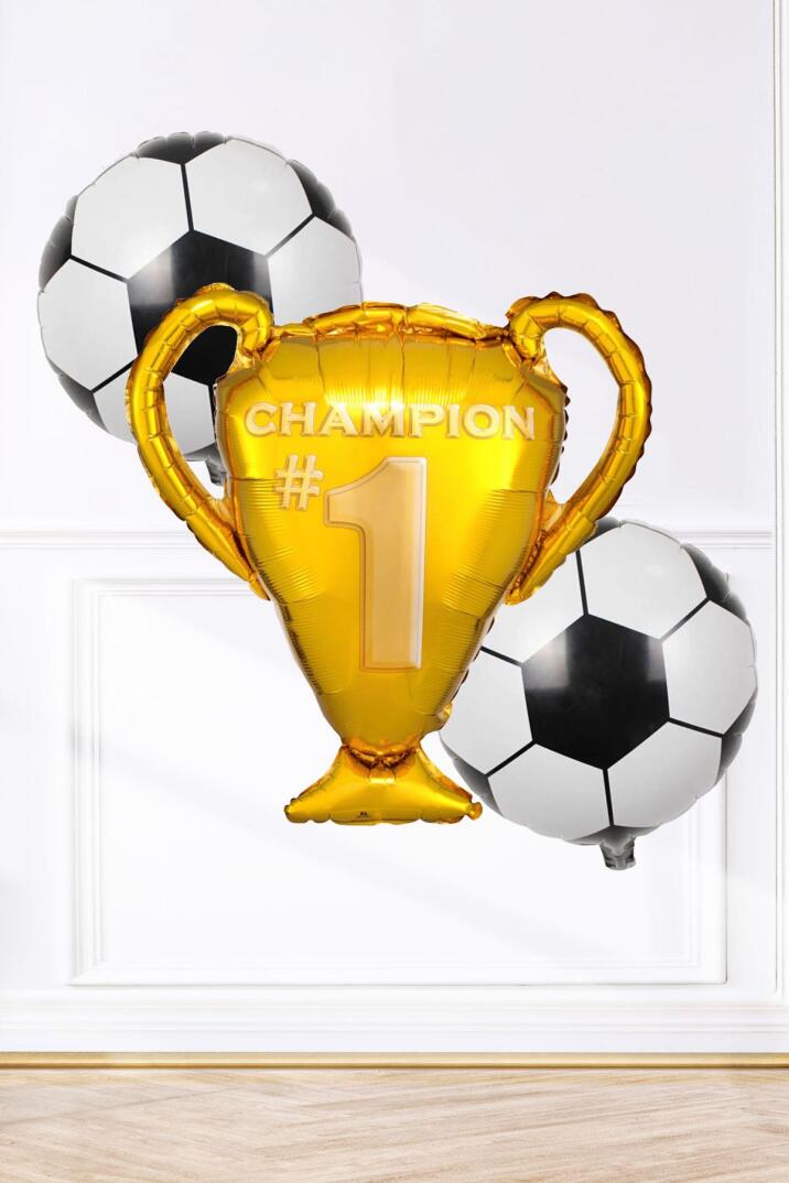 Kupa ve Futbol Topu Balonlu Futbol Tema Balon Seti Şampiyon Kupası 2 Ad Futbol Topu Balon - 1