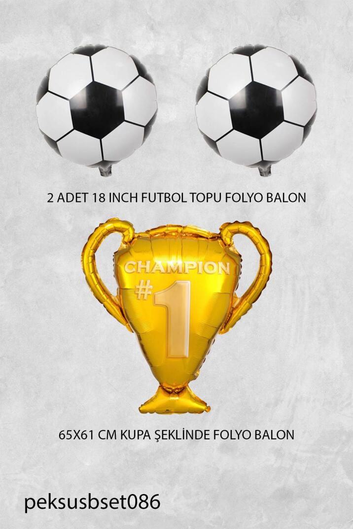 Kupa ve Futbol Topu Balonlu Futbol Tema Balon Seti Şampiyon Kupası 2 Ad Futbol Topu Balon - 2
