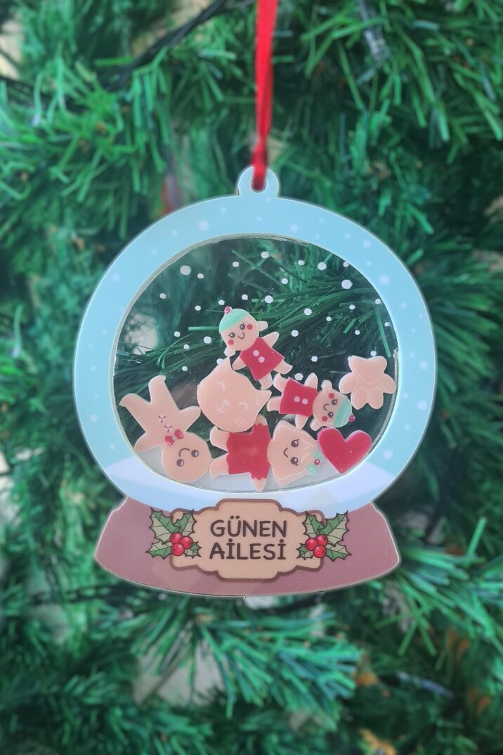 Kurabiye Adam Ailesi Kişiye Özel Yılbaşı Ağaç Süsü Gingerbread Family Dikiz Ayna Süsü - 1