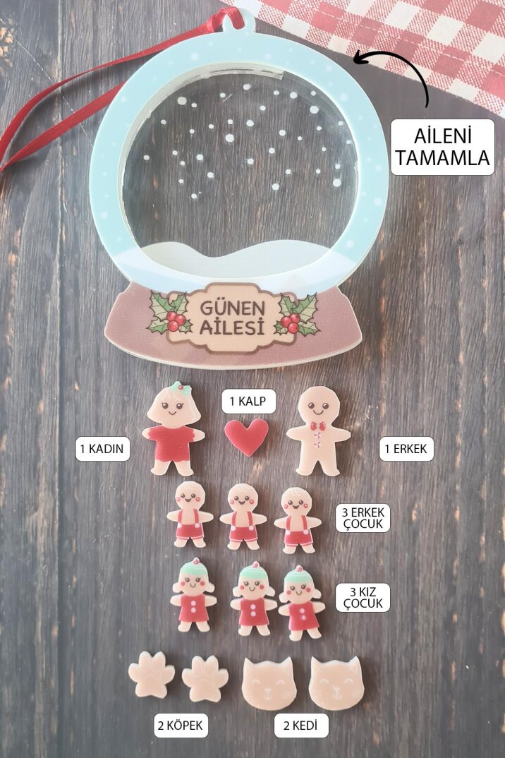 Kurabiye Adam Ailesi Kişiye Özel Yılbaşı Ağaç Süsü Gingerbread Family Dikiz Ayna Süsü - 2