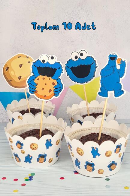 Kurabiye Canavarı Konsept Kürdan Süsleri Cupcake Süsleri Lüks Büyük Boy 10lu Paket - 4