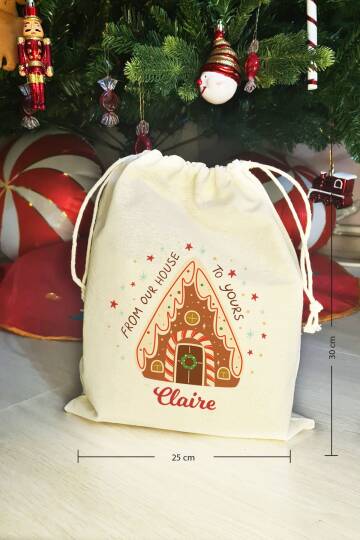 Kurabiye Ev - Gingerbread House İsme Özel Yılbaşı Hediye Kesesi - 3