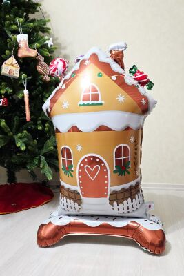 Kurabiye Evi Yılbaşı Balonu Ayaklı Şeker Evi Ginger House Folyo Balon 120cm - 2