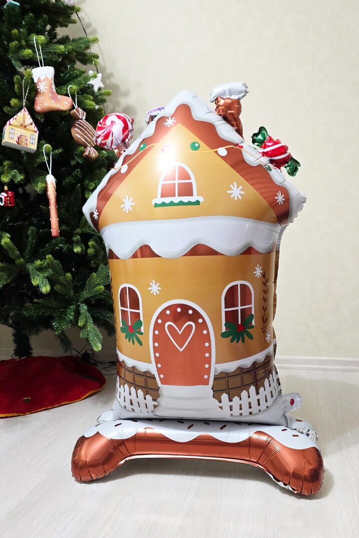 Kurabiye Evi Yılbaşı Balonu Ayaklı Şeker Evi Ginger House Folyo Balon 120cm - 2