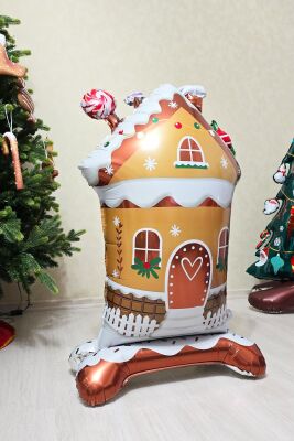 Kurabiye Evi Yılbaşı Balonu Ayaklı Şeker Evi Ginger House Folyo Balon 120cm - 3