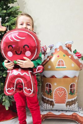 Kurabiye Evi Yılbaşı Balonu Ayaklı Şeker Evi Ginger House Folyo Balon 120cm - 4